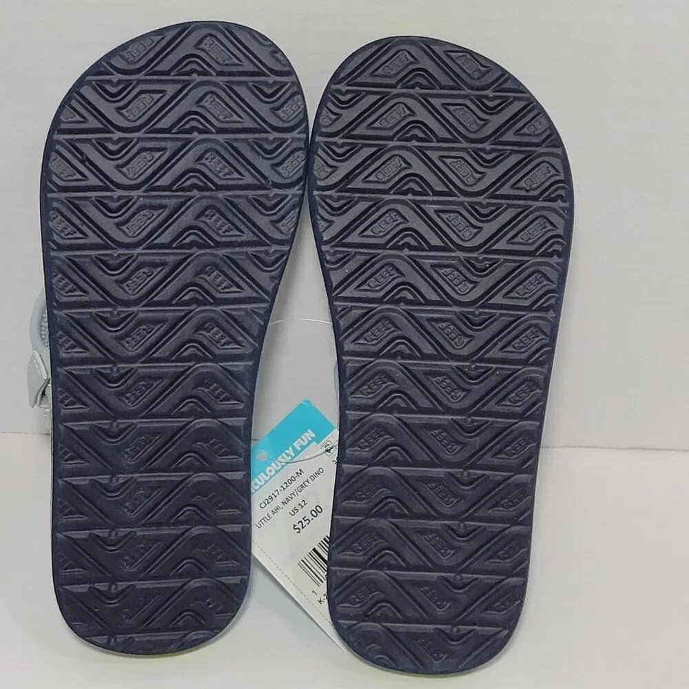 Reef Flip Flop Sandals Toddler Boy Size 12 Ahi Dino Dinosaur Gray Blue Backstrap